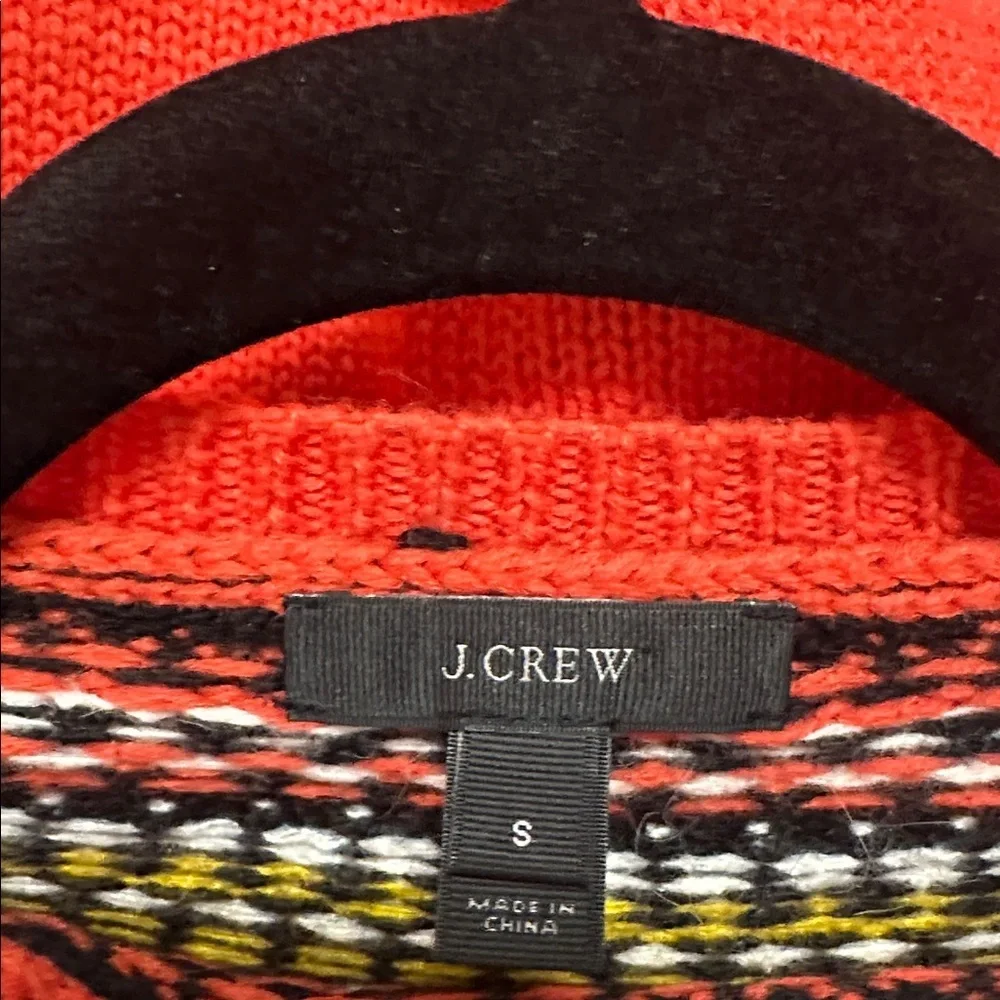 J. Crew Womens Fair Isle Wool Blend Red Crew Neck Sweater Sz Small Preppy